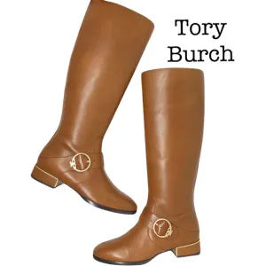 Tory Burch Sofia Buckle Brown Leather Riding Boots Size 6 1/2