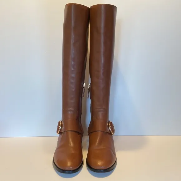Tory Burch Sofia Buckle Brown Leather Riding Boots Size 6 1/2