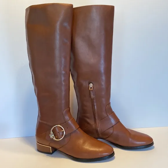 Tory Burch Sofia Buckle Brown Leather Riding Boots Size 6 1/2