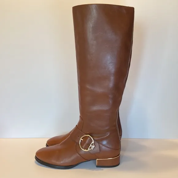 Tory Burch Sofia Buckle Brown Leather Riding Boots Size 6 1/2