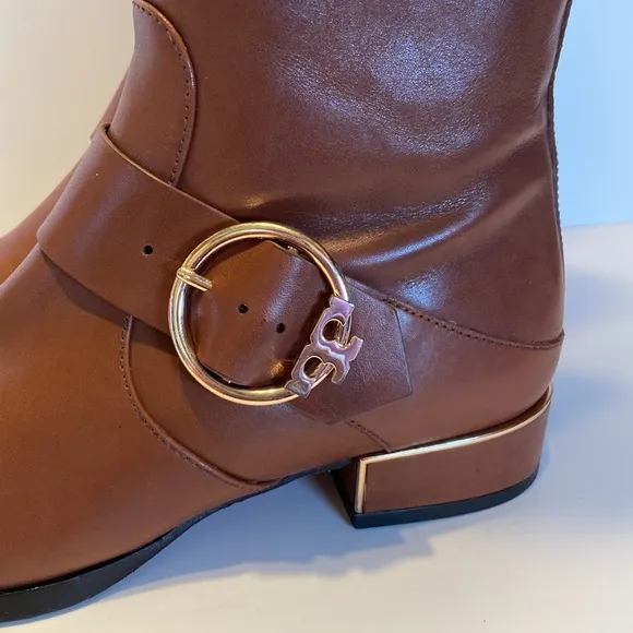 Tory Burch Sofia Buckle Brown Leather Riding Boots Size 6 1/2