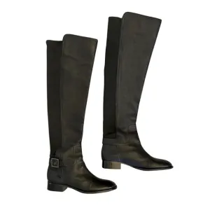 Tory Burch Tall Leather Stretchy Boots Knee High Black 7.5