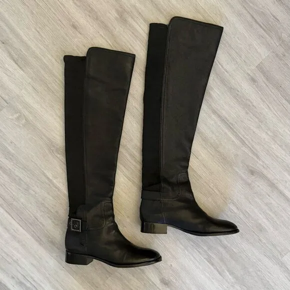 Tory Burch Tall Leather Stretchy Boots Knee High Black 7.5