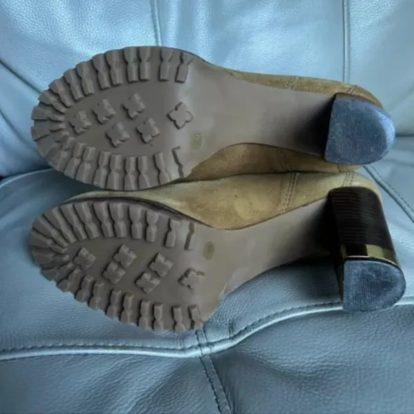 TORY BURCH Virginia Booties Suede Luggage Brown US 7.5 Chelsea Pull On Heels