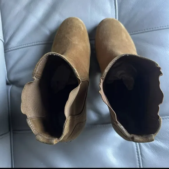 TORY BURCH Virginia Booties Suede Luggage Brown US 7.5 Chelsea Pull On Heels