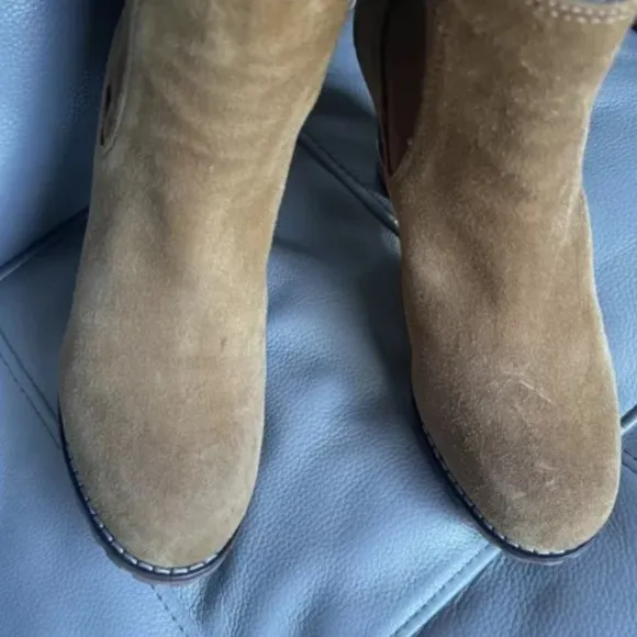 TORY BURCH Virginia Booties Suede Luggage Brown US 7.5 Chelsea Pull On Heels