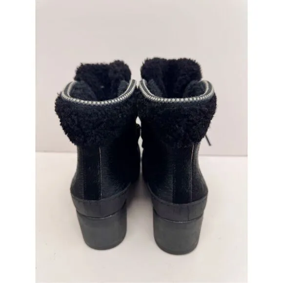 Tory Burch Winter Boots Size 6 Black Shearling Berkley Bootie Block Heel Lace Up