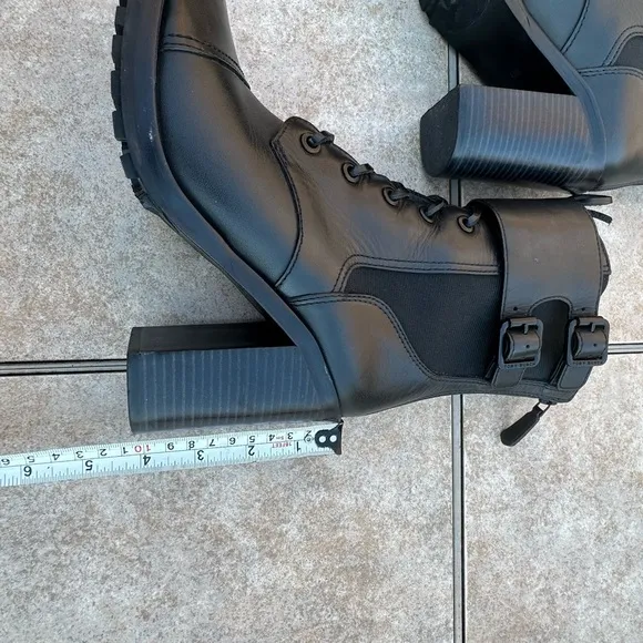 Tory Burch women combat boots black riding biker lace buckles