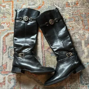 Tory Burch Calista Black Leather Tall Riding Boots Size 7.5