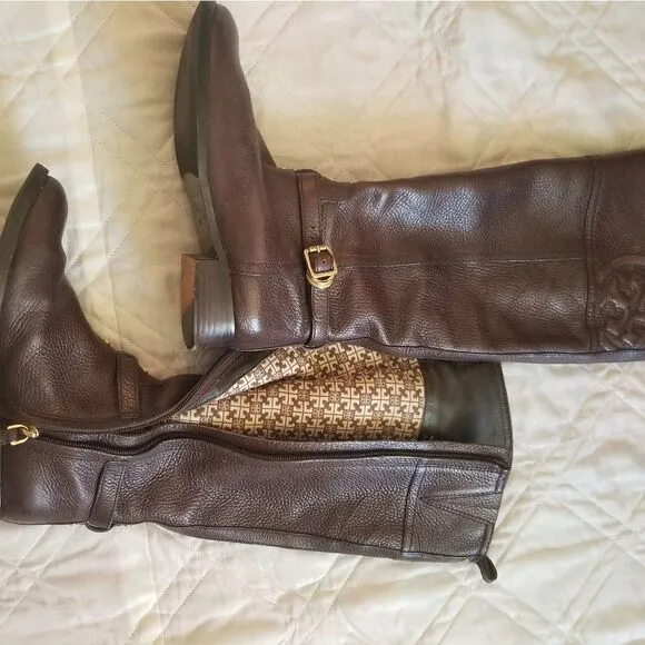 Tory Burch dark brown leather riding boots