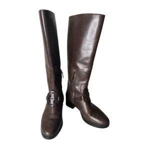 Tory Burch Miller Pull on Riding Boots Size 8.5 Burnt Chocolate Designer
