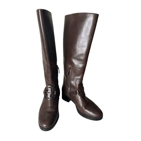 Tory Burch Miller Pull on Riding Boots Size 8.5 Burnt Chocolate Designer