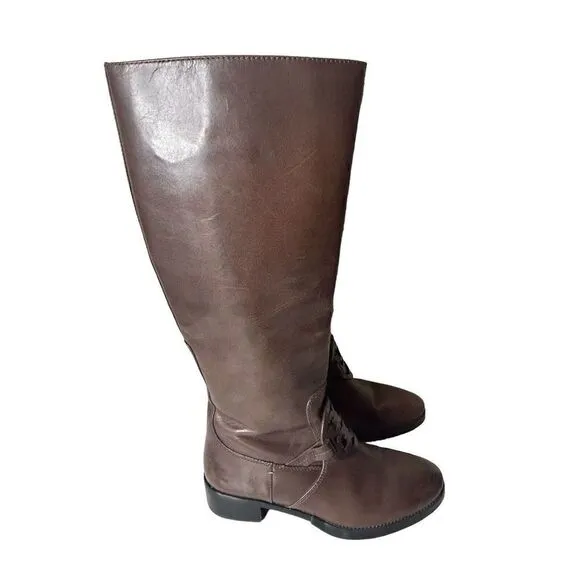 Tory Burch Miller Pull on Riding Boots Size 8.5 Burnt Chocolate Designer