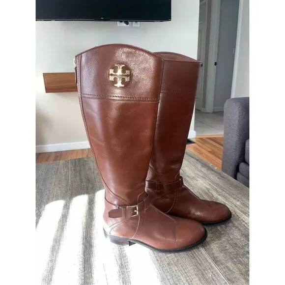 Tory Burch Brown Adeline Leather Riding Boots Women's 7.5