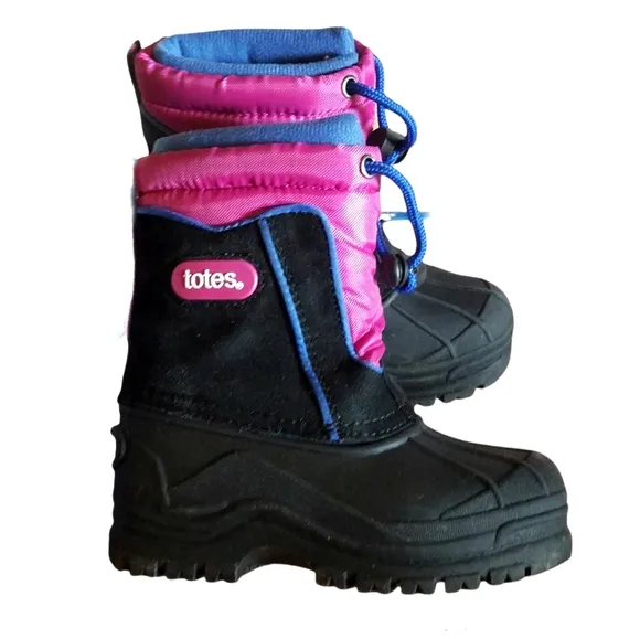 TOTES Girl's Snow boots Balck &amp; Pink Tie Knot Closure Size 8