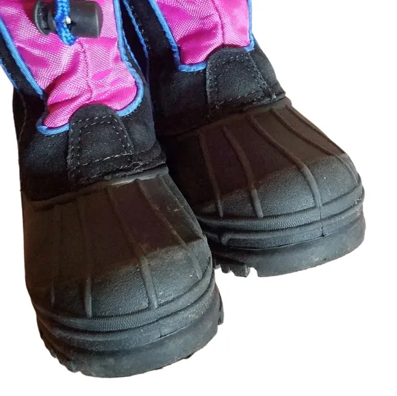 TOTES Girl's Snow boots Balck &amp; Pink Tie Knot Closure Size 8