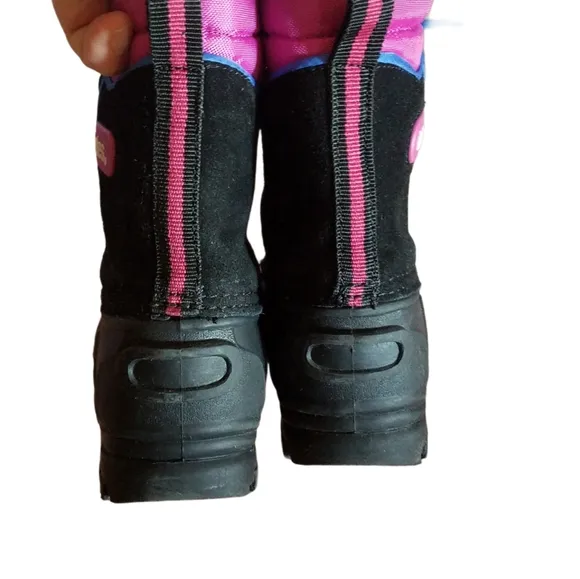 TOTES Girl's Snow boots Balck &amp; Pink Tie Knot Closure Size 8