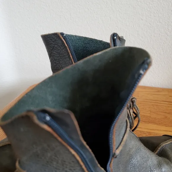 Trippen Hunter Green Leather Fringe Ankle Boots Women's Shoe Size 7