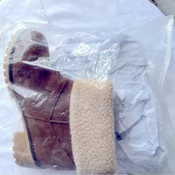 TSQ2 Women's Brown Short Winter Fleece Block Heeled Boots Size 8.5 - Brand New