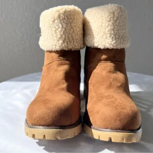 TSQ2 Women's Brown Short Winter Fleece Block Heeled Boots Size 8.5 - Brand New