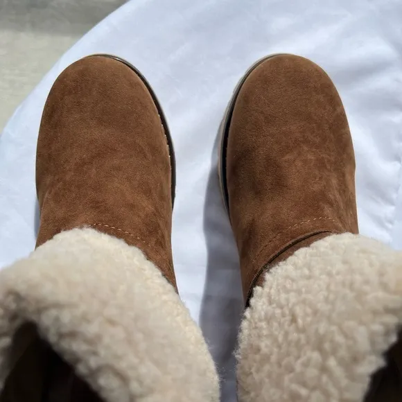 TSQ2 Women's Brown Short Winter Fleece Block Heeled Boots Size 8.5 - Brand New