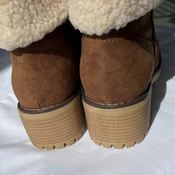 TSQ2 Women's Brown Short Winter Fleece Block Heeled Boots Size 8.5 - Brand New