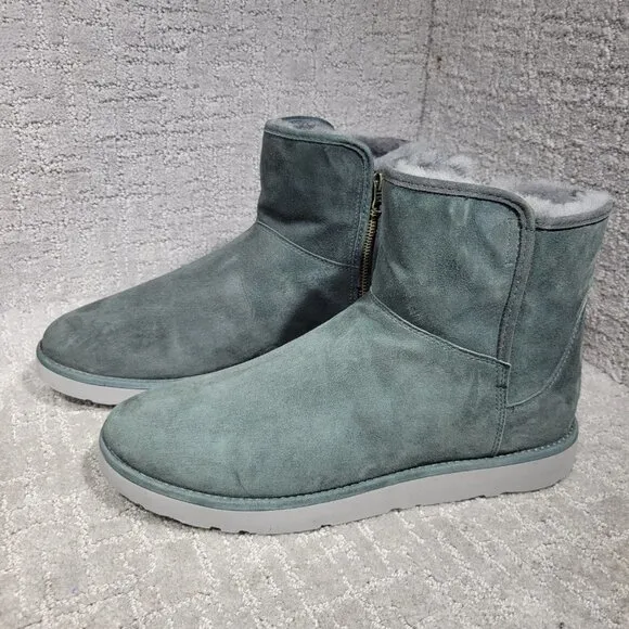 UGG Abree Women's Size 12 US Green Suede Leather Side Zip Mini Boots 1016548