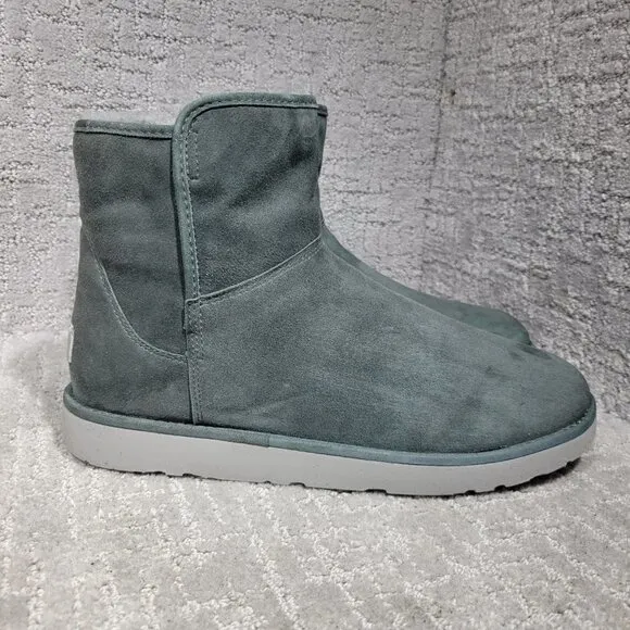 UGG Abree Women's Size 12 US Green Suede Leather Side Zip Mini Boots 1016548