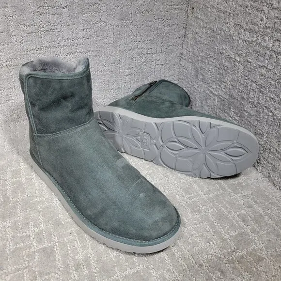 UGG Abree Women's Size 12 US Green Suede Leather Side Zip Mini Boots 1016548