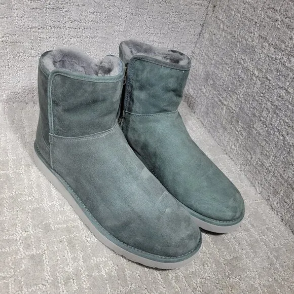UGG Abree Women's Size 12 US Green Suede Leather Side Zip Mini Boots 1016548