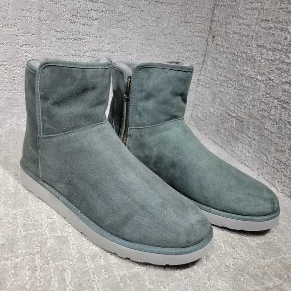 UGG Abree Women's Size 12 US Green Suede Leather Side Zip Mini Boots 1016548