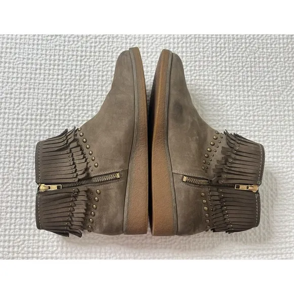 UGG Adriana Wedge Fringe STUDS Leather Ankle Boot SAHARA TAN Boho Bohemian US 9
