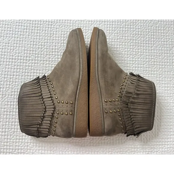 UGG Adriana Wedge Fringe STUDS Leather Ankle Boot SAHARA TAN Boho Bohemian US 9