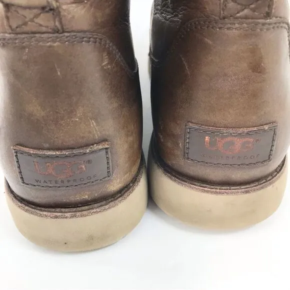 UGG Agnar Brown Leather Lace Up Casual Waterproof Ankle Boots