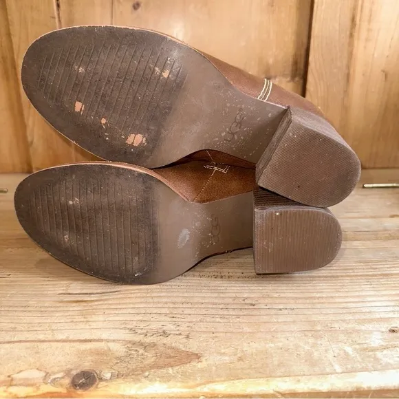 UGG Annie Chestnut Brown Tan Leather Heeled Ankle Booties Boots Western Size 7