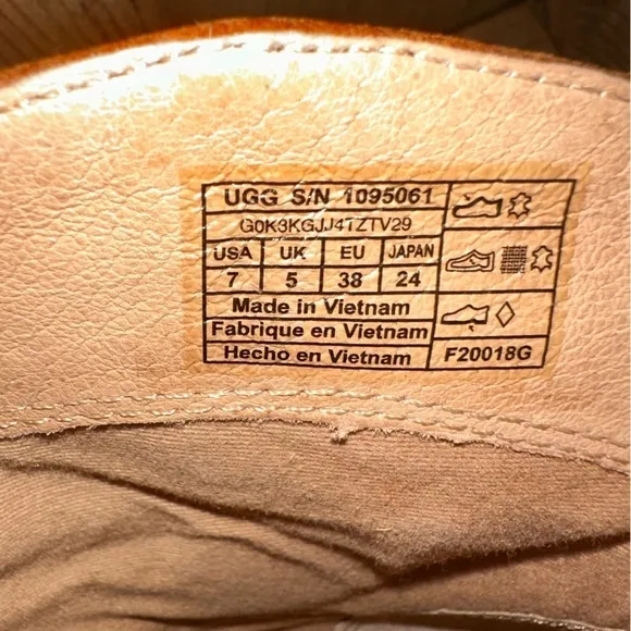 UGG Annie Chestnut Brown Tan Leather Heeled Ankle Booties Boots Western Size 7