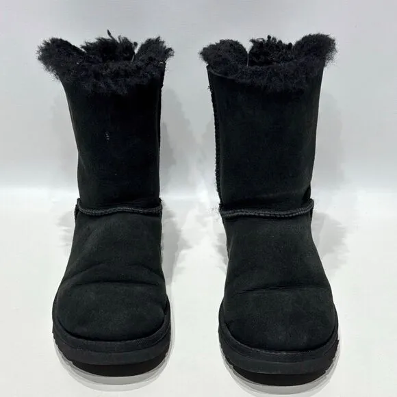 UGG Australia Bailey Bow II Black Suede Shearling Winter Boots Women's Size 6