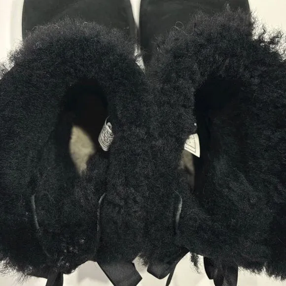 UGG Australia Bailey Bow II Black Suede Shearling Winter Boots Women's Size 6