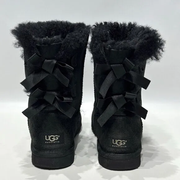 UGG Australia Bailey Bow II Black Suede Shearling Winter Boots Women's Size 6