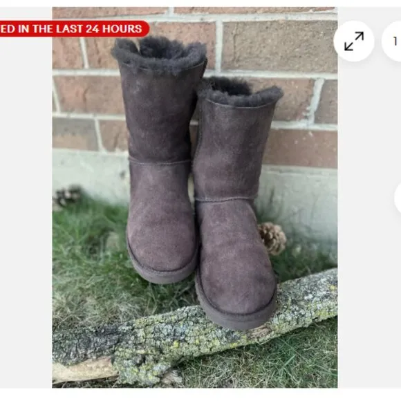 UGG Australia Bailey Bow II Boots Women's Size 9 Brown Slip On Comfort Fast Ship