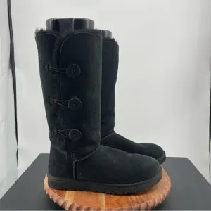 UGG Australia Bailey Button Triplet Boots Black Suede Sheepskin SN#1873 Sz 11