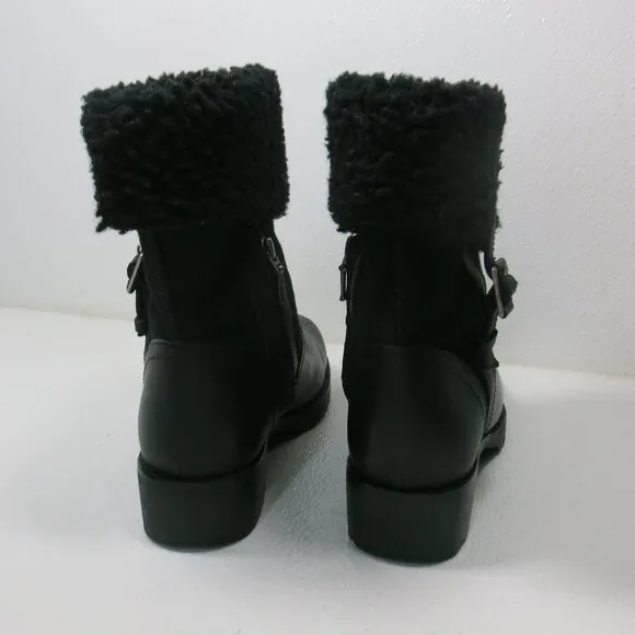 UGG Australia Black Bellevue 1914 Leather Shearling Zip Fold Over Moto Boots 7