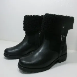 UGG Australia Black Bellevue 1914 Leather Shearling Zip Fold Over Moto Boots 7