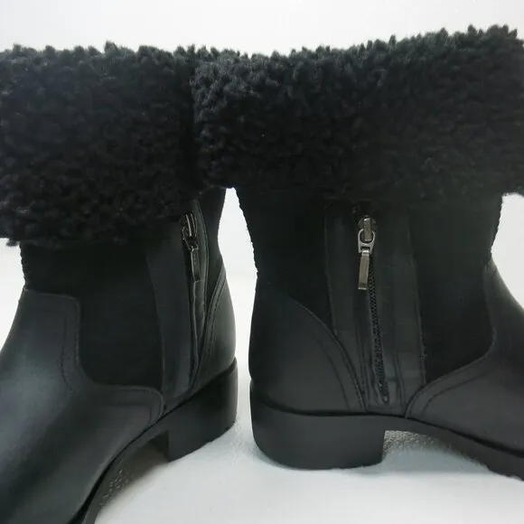 UGG Australia Black Bellevue 1914 Leather Shearling Zip Fold Over Moto Boots 7