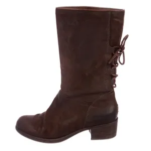 Ugg Australia Chocolate Brown Suede Leather Back Lace Heeled Calf Boots