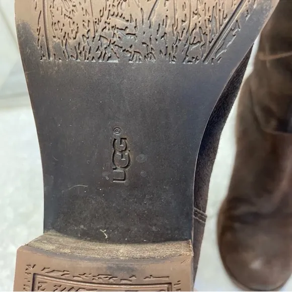 Ugg Australia Chocolate Brown Suede Leather Back Lace Heeled Calf Boots