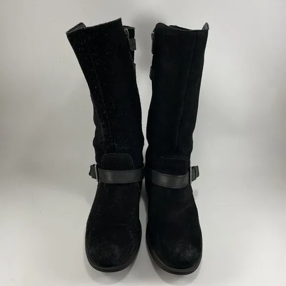 UGG Australia Everglayde Black Suede Leather Biker Boots Womens Size 8.5 Moto