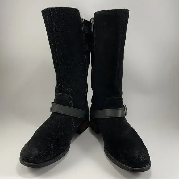 UGG Australia Everglayde Black Suede Leather Biker Boots Womens Size 8.5 Moto