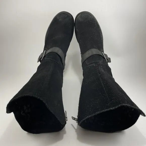 UGG Australia Everglayde Black Suede Leather Biker Boots Womens Size 8.5 Moto