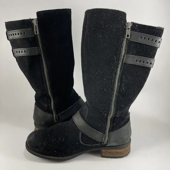 UGG Australia Everglayde Black Suede Leather Biker Boots Womens Size 8.5 Moto